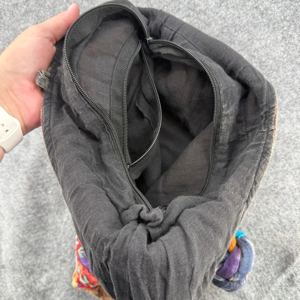 Made in Nepal Boho Patchwork Hobo Bag‎ Womens Multicolor Peace Sign Embroidery
